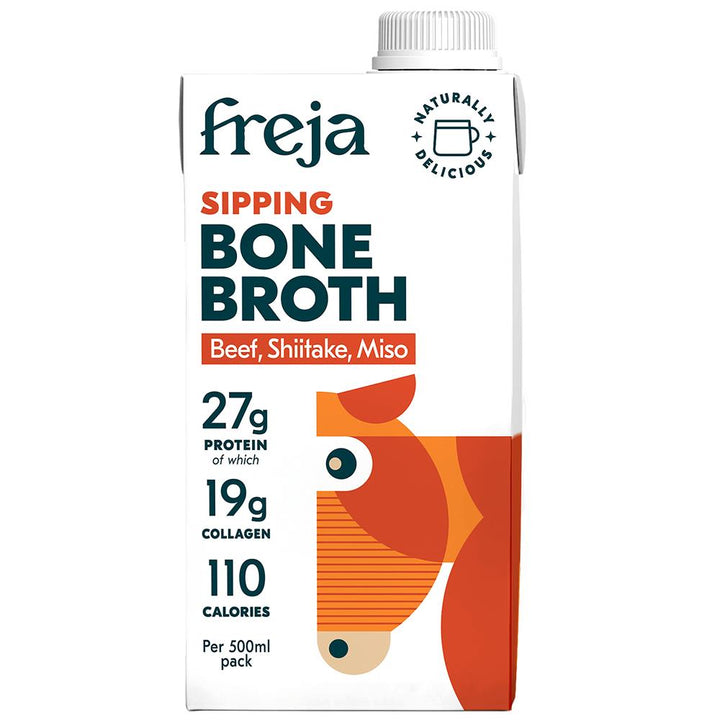 Freja Sipping Bone Broth Beef Shiitake & Miso 500ml