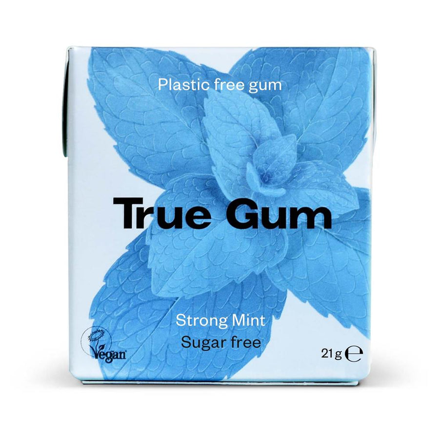 Plastic Free Vegan and Sugar Free Chewing Gum - Strong Mint 21g