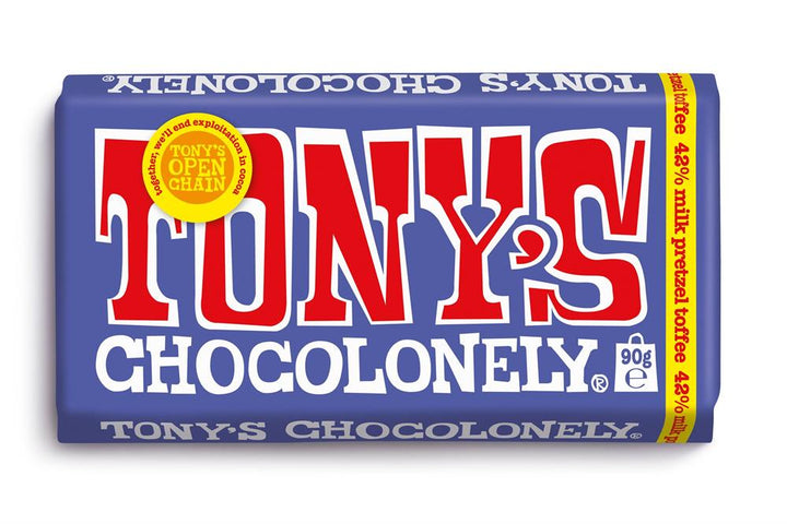 Tonys Chocolonely 42% Milk Pretzel Toffee Choc Bar 90g