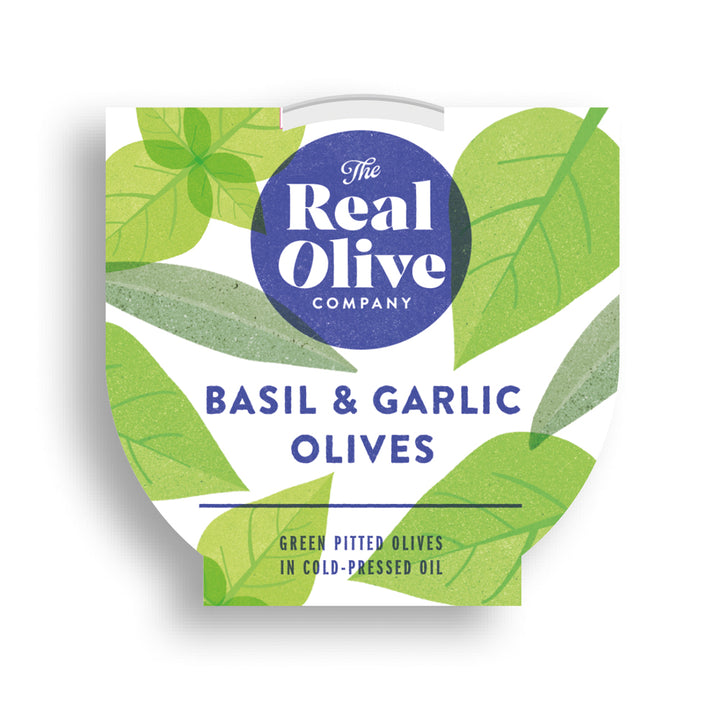 Basil & Garlic Mammoth Olives 160g