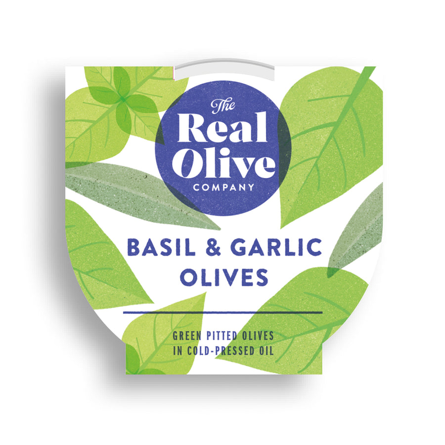Basil & Garlic Mammoth Olives 160g