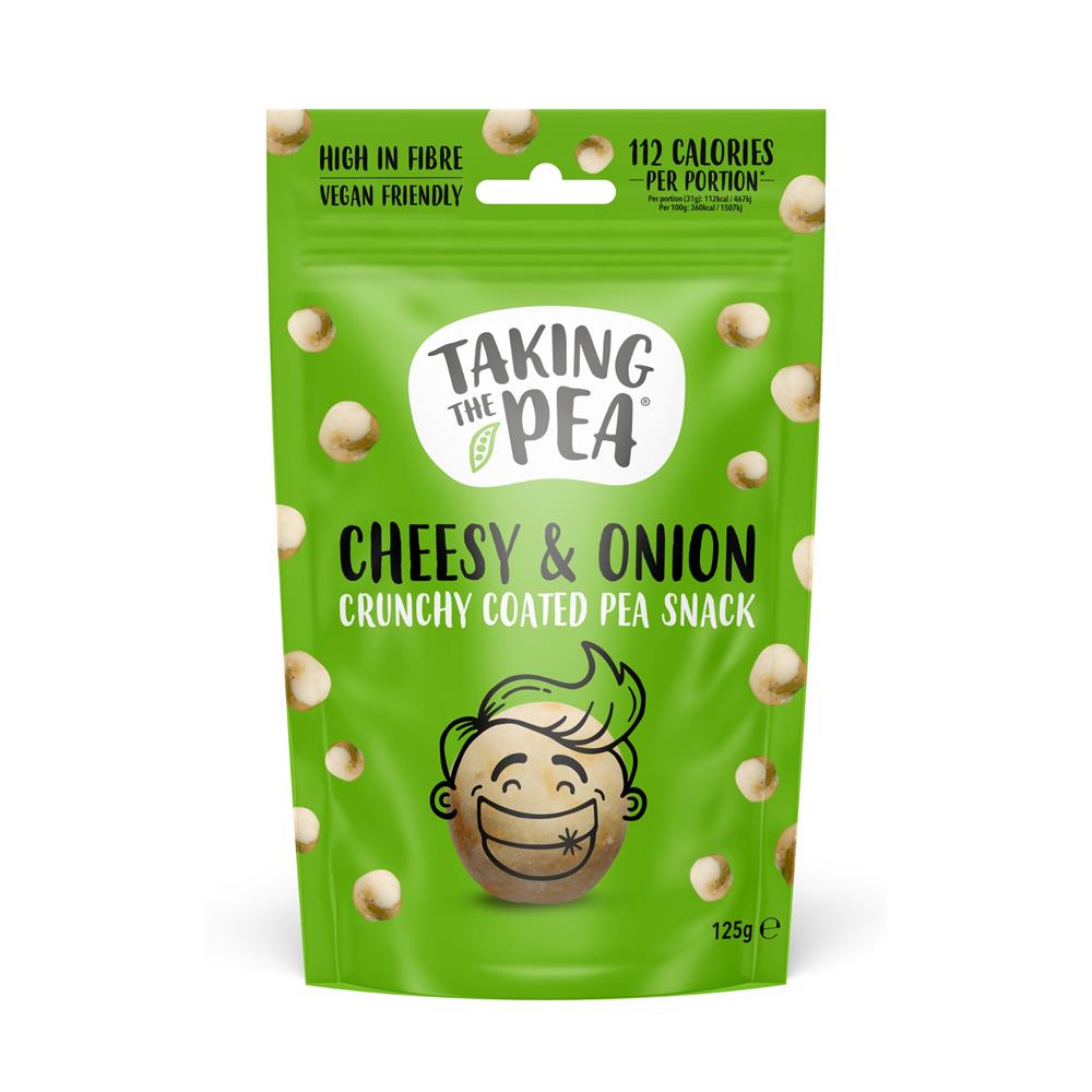 Taking The Pea Cheesy & Onion flavoured crunchy coated pea snack.