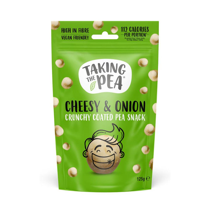 Taking The Pea Cheesy & Onion flavoured crunchy coated pea snack.