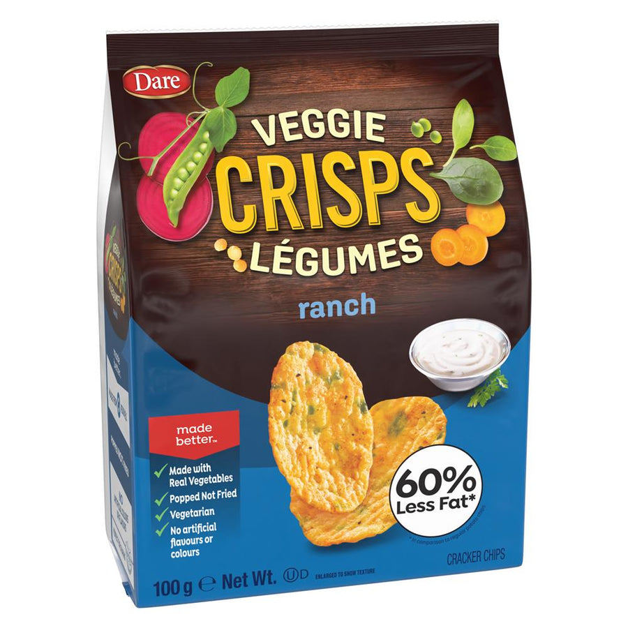 VEGGIE CRISPS - Ranch Flavour. Popped not fried. 100g bag.