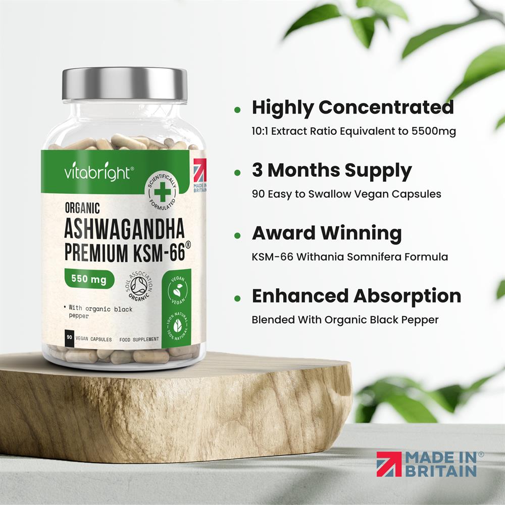 Organic KSM-66 Ashwagandha 5500mg with Black Pepper