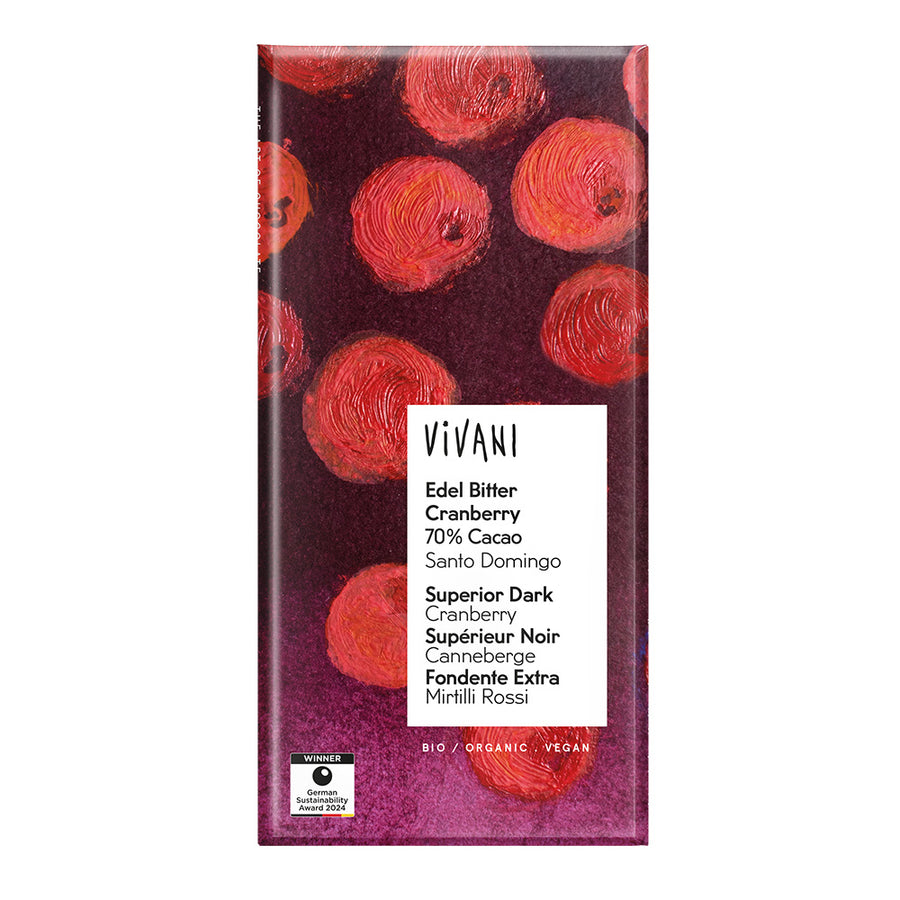 Dark Cranberry Chocolate 70% Vegan Organic 80g