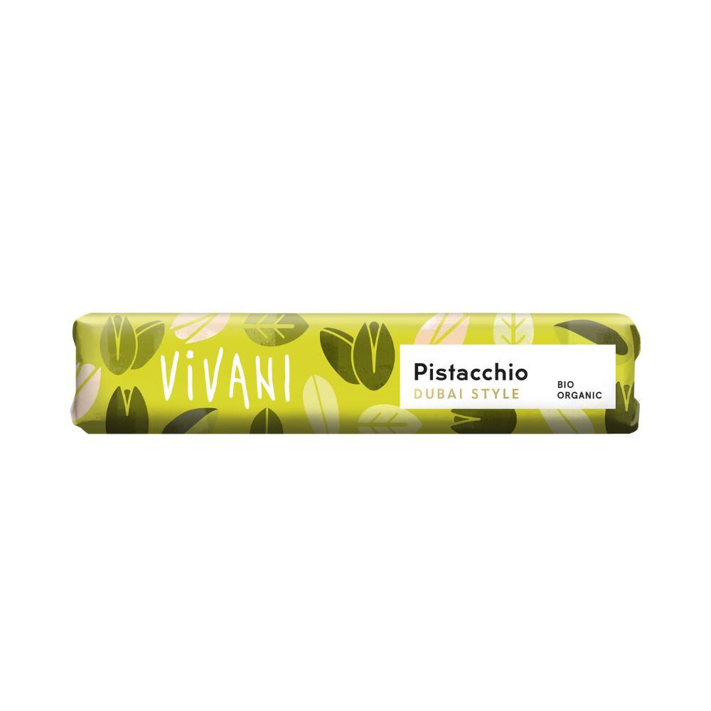 Vivani Organic Mini Milk Chocolate Pistacchio Dubai Style Bar 40g