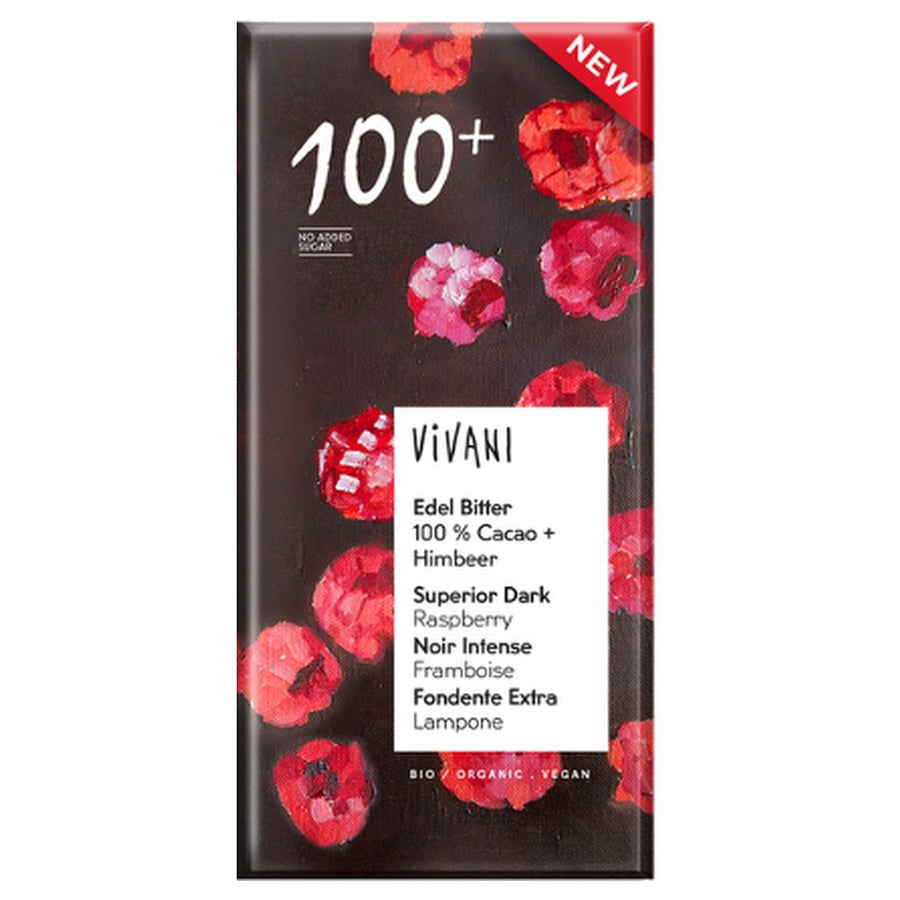 Dark 100+ Chocolate with Raspberry Vegan Organic 80g