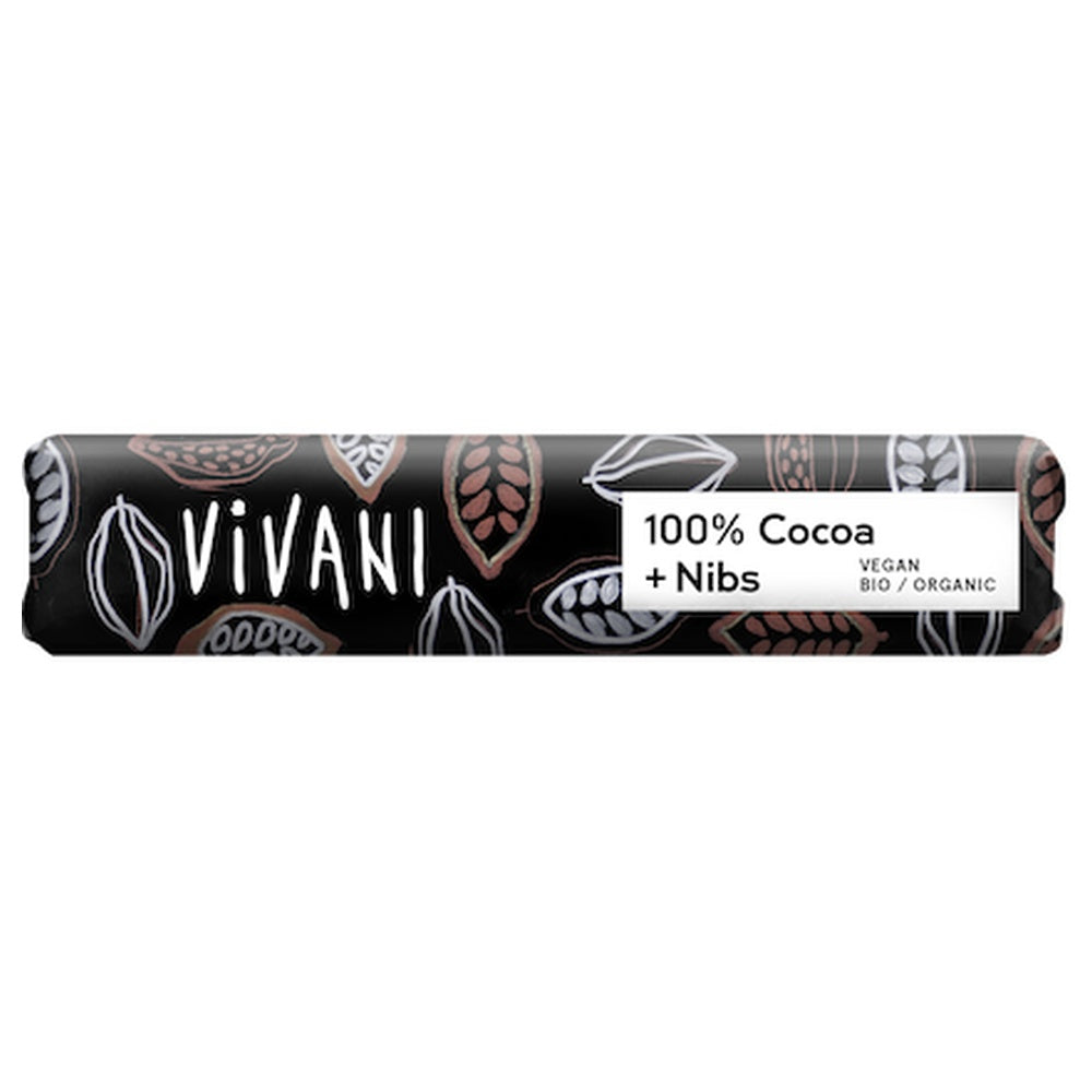 Dark 100+ Chocolate with Cocoa Nibs Vegan Organic 25g