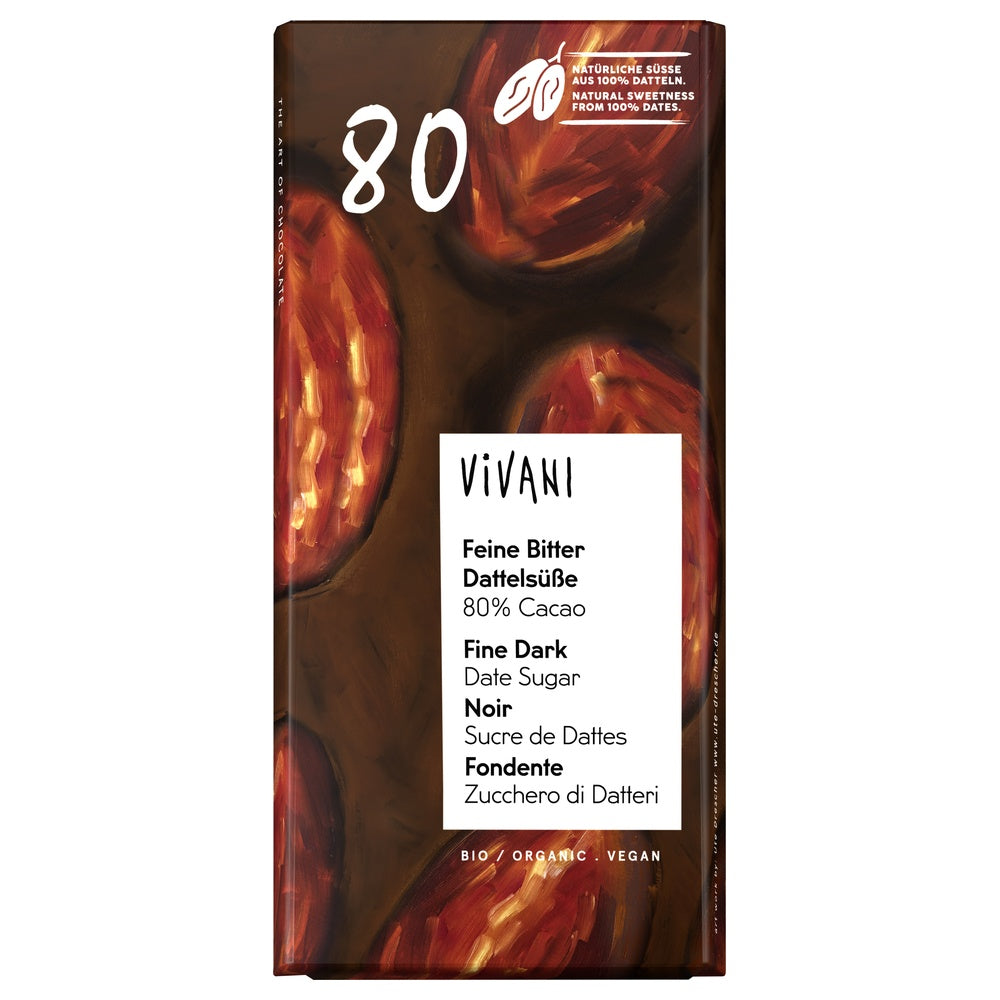 Dark 80% Chocolate with Date Sugar Vegan Organic 80g