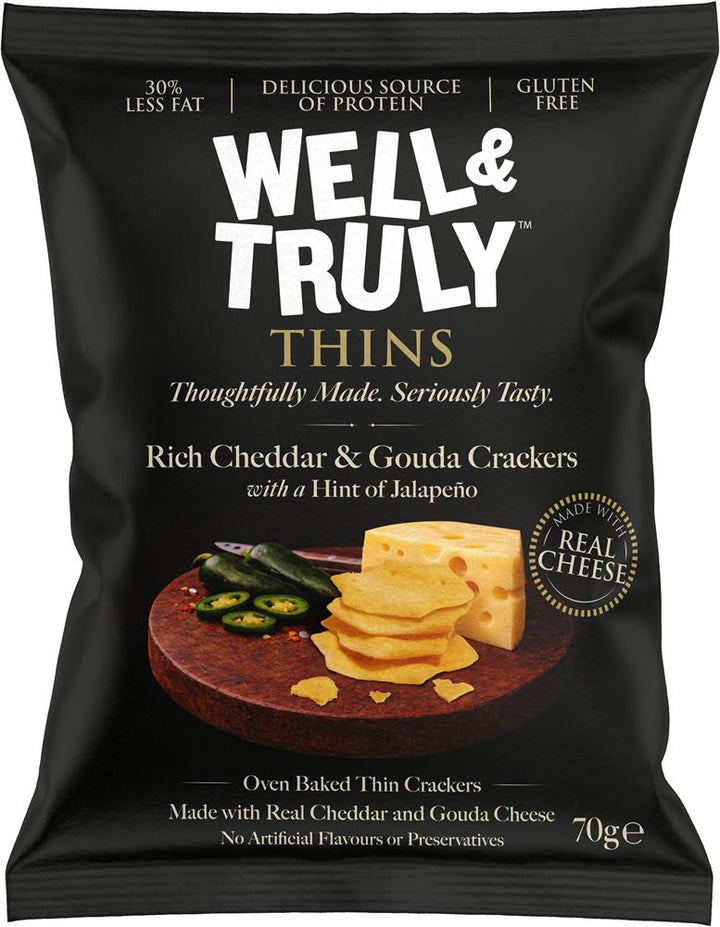 Well & Truly Cheezy Thins with Jalapeno 70g