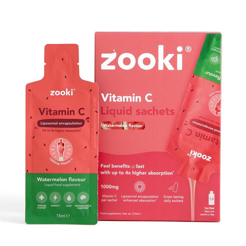 Zooki Vitamin C 1000mg Watermelon 14 Sachets Box Liposomal