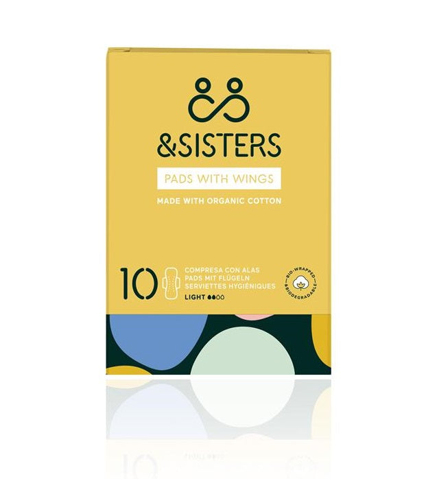 &Sisters Organic Light Flow Cotton Pads With Wings - 10 Pack