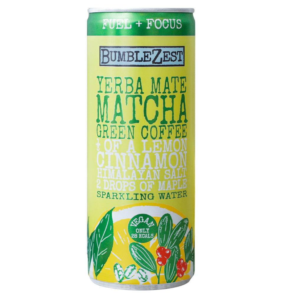 Bumblezest Fuel & Focus Yerba Mate, Matcha & Green Coffee Sparkling Water 250ml - 4 Cans