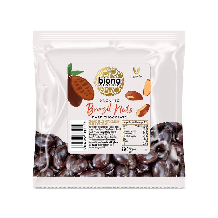 Biona Organic Dark Chocolate Covered Brazil Nuts 80g