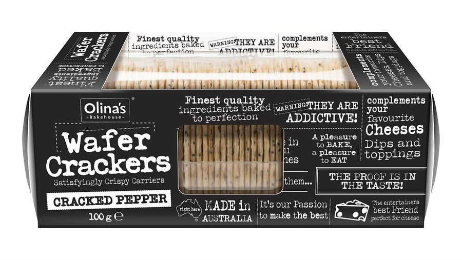 Olina's Bakehouse Cracked Pepper Wafer Crackers 100g