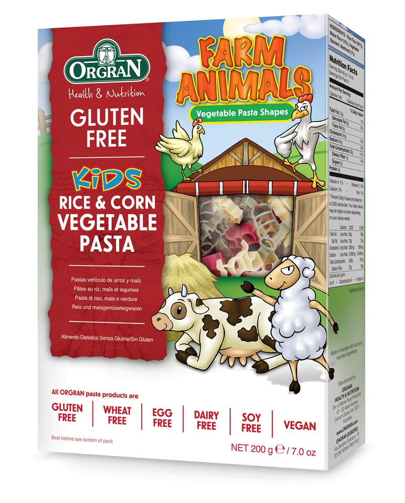 Orgran Rice & Corn Vegetable Pasta Animal Shapes 200g