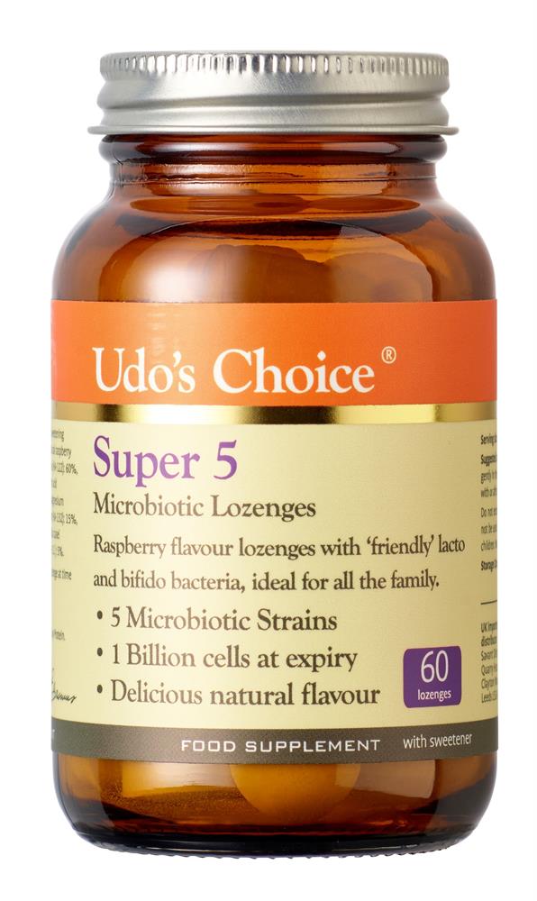 Udos Choice Super 5 Microbiotic Raspberry Flavour 60 Lozenges