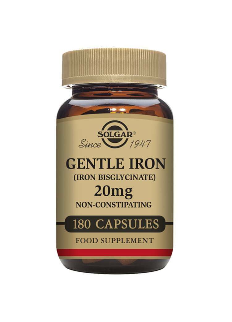 Solgar Gentle Iron (Iron Bisglycinate) 20 mg Vegetable Capsules - Pack of 180