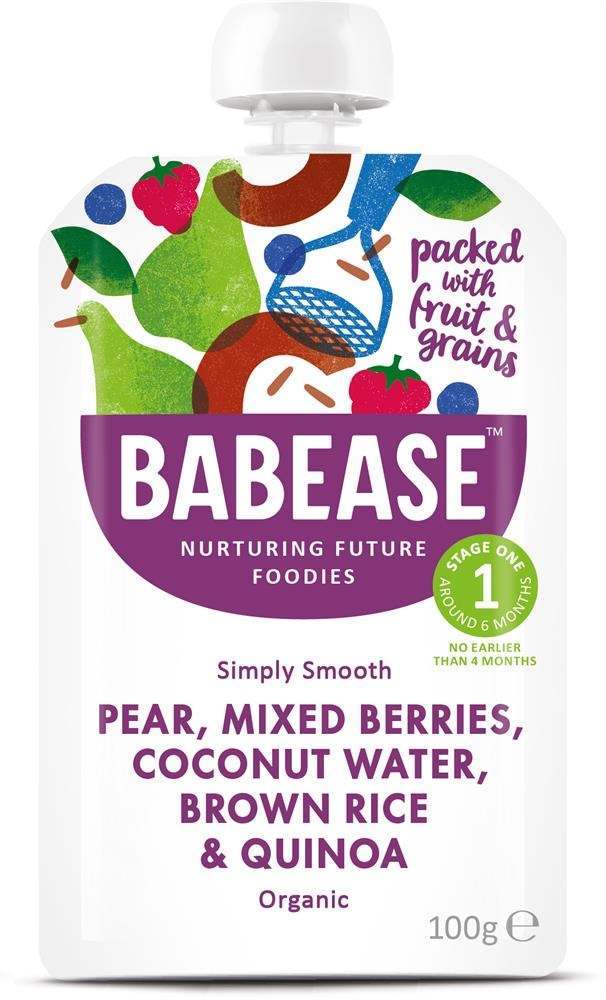 Babease Organic Pear & Mixed Berries 100g - Stage 1 - Box of 8