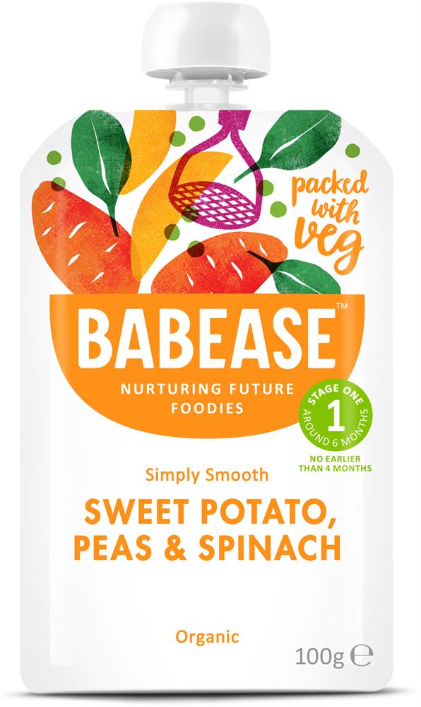 Babease Organic Sweet Potato, Peas & Spinach 100g - Stage 1 - Box of 8