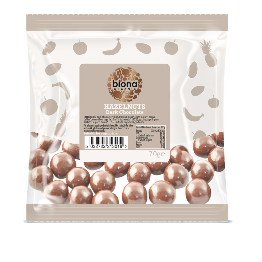 Biona Organic Dark Chocolate Covered Hazelnuts 70g