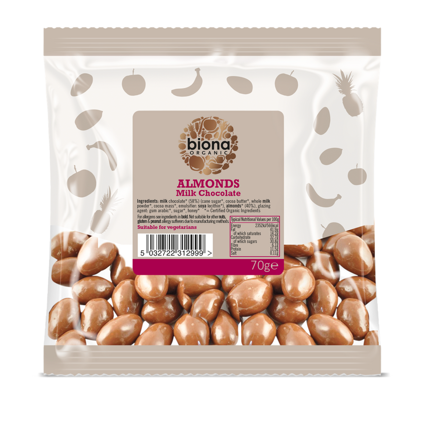 Biona Organic Milk Chocolate Covered Almonds 70g