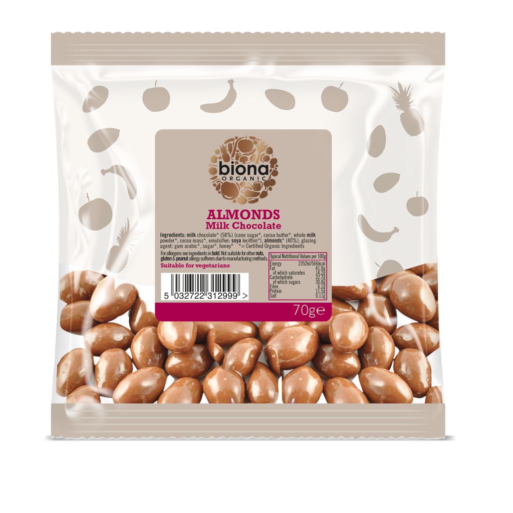 Biona Organic Milk Chocolate Covered Almonds 70g