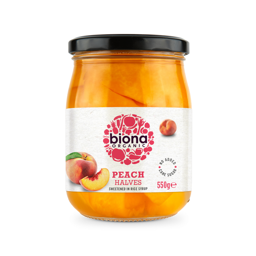 Biona Organic Peach Halves in Rice Syrup 550g