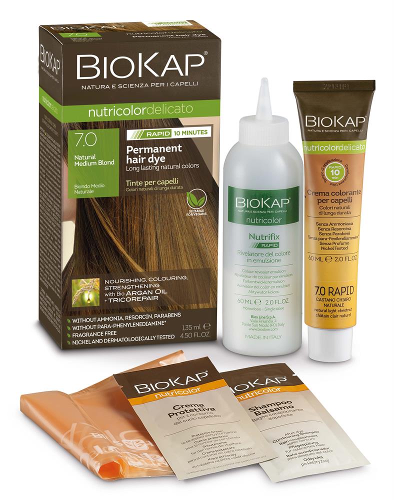 BIOKAP Natural Medium Blond 7.0 Rapid Hair Dye 135ml