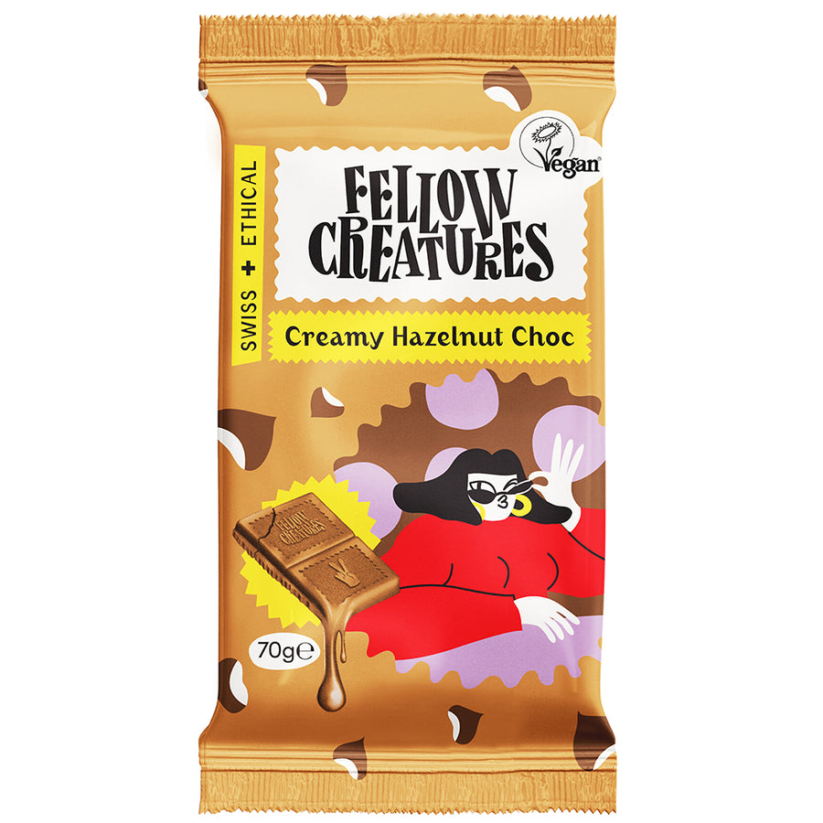 Fellow Creatures Creamy Vegan Hazelnut Chocolate 70g - Pack of 5