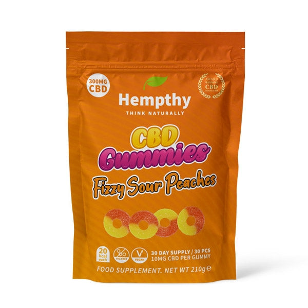 Hempthy CBD Gummies - Fizzy Sour Peaches - 30 Pack