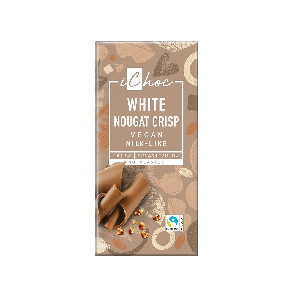 iChoc White Nougat Crisp Vegan Rice Chocolate 80g - Pack of 5