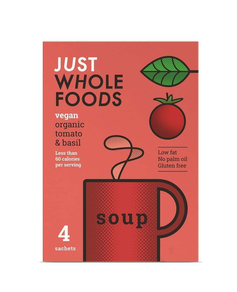 Just Wholefoods Organic Vegan Tomato & Basil Soup - 4 Sachets