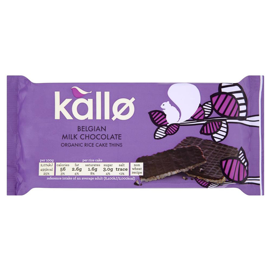 Kallo Organic Belgian Milk Chocolate Rice Cake Thins 90g