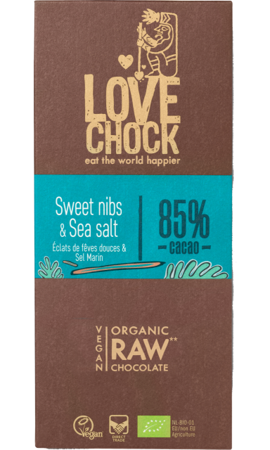 Lovechock Organic Raw Sweet Nibs & Sea Salt Chocolate 70g