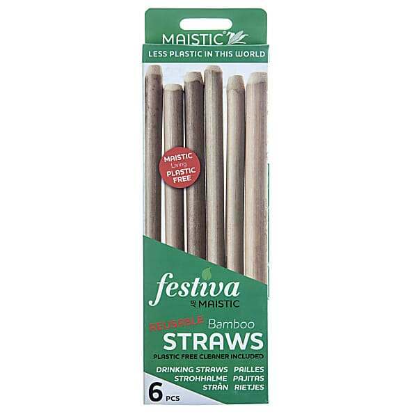 Maistic Natural Drinking Bamboo Straws - 6 Pack