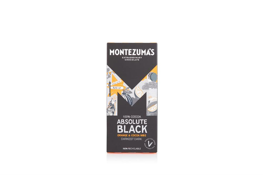 Montezumas Absolute Black 100% Cocoa with Coco Nibs & Orange 100g - Pack of 4