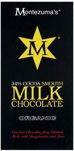 Montezuma's Organic 34% Cocoa Smooth Milk Chocolate Bar 100g - Pack of 4