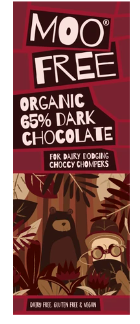 Moo Free Dark 65% Chocolate Bar 80g - Pack of 4