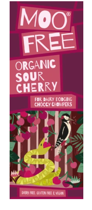 Moo Free Sour Cherry Chocolate Bar 80g - Pack of 4