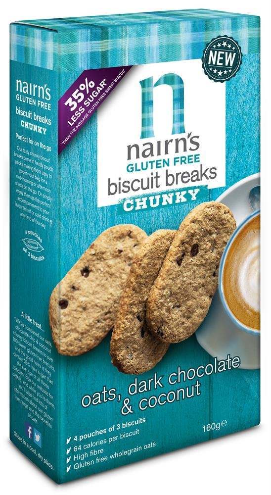 Nairn's Gluten Free Oats, Dark Chocolate & Coconut Chunky Biscuit Break 160g