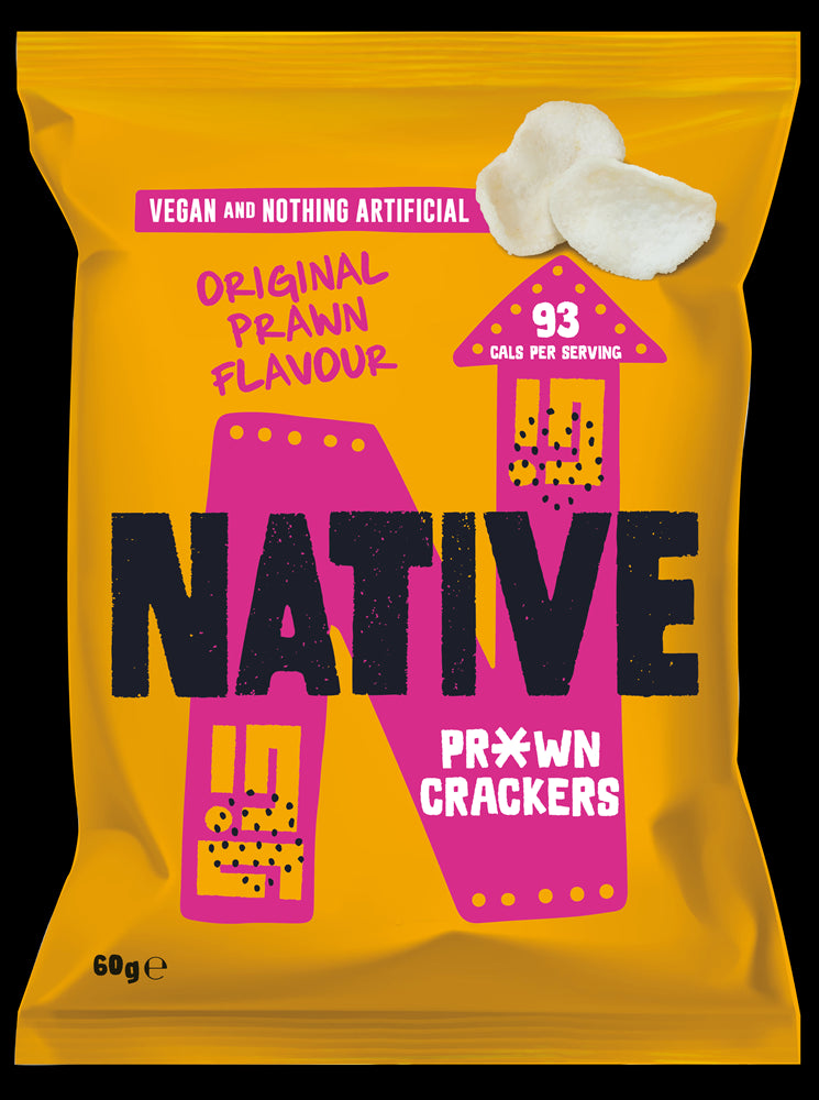 Native Snacks Vegan Pr*wn Crackers  - Original Prawn Flavour 60g - Case of 12