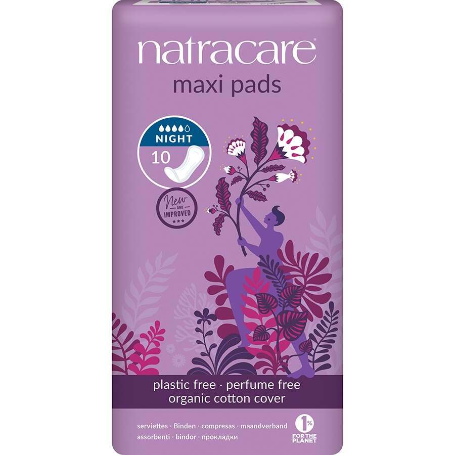 Natracare Night Time Maxi Pads - Pack of 10