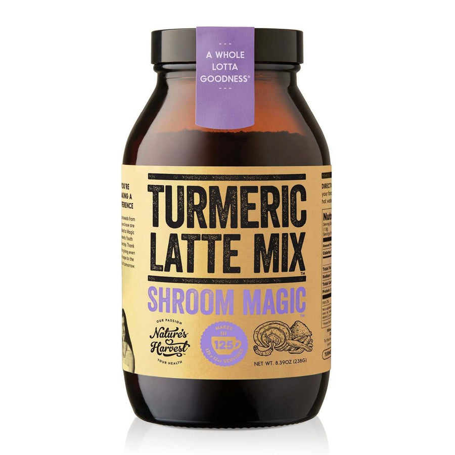 Natures Harvest Turmeric Latte Mix Shroom Magic Glass Jar 238g
