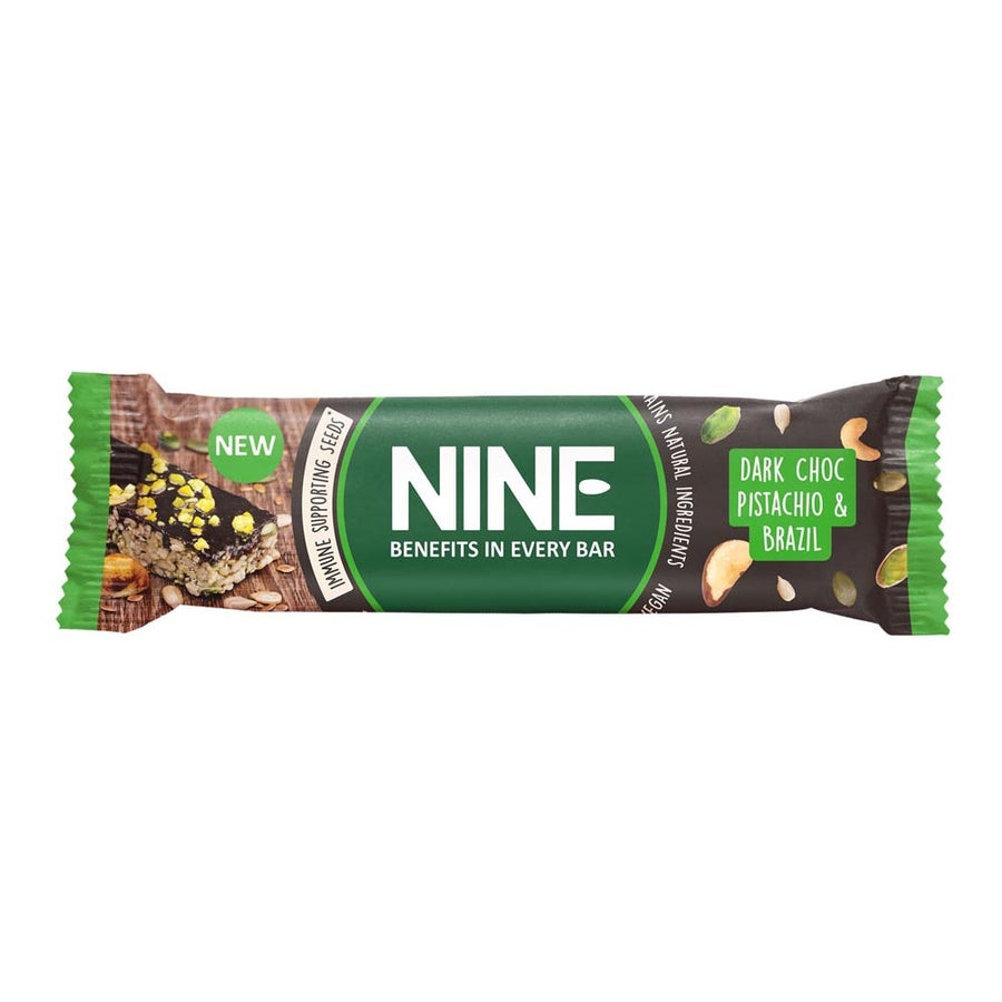 NINE Dark Chocolate Pistachio & Brazil Bar 40g - Case of 20