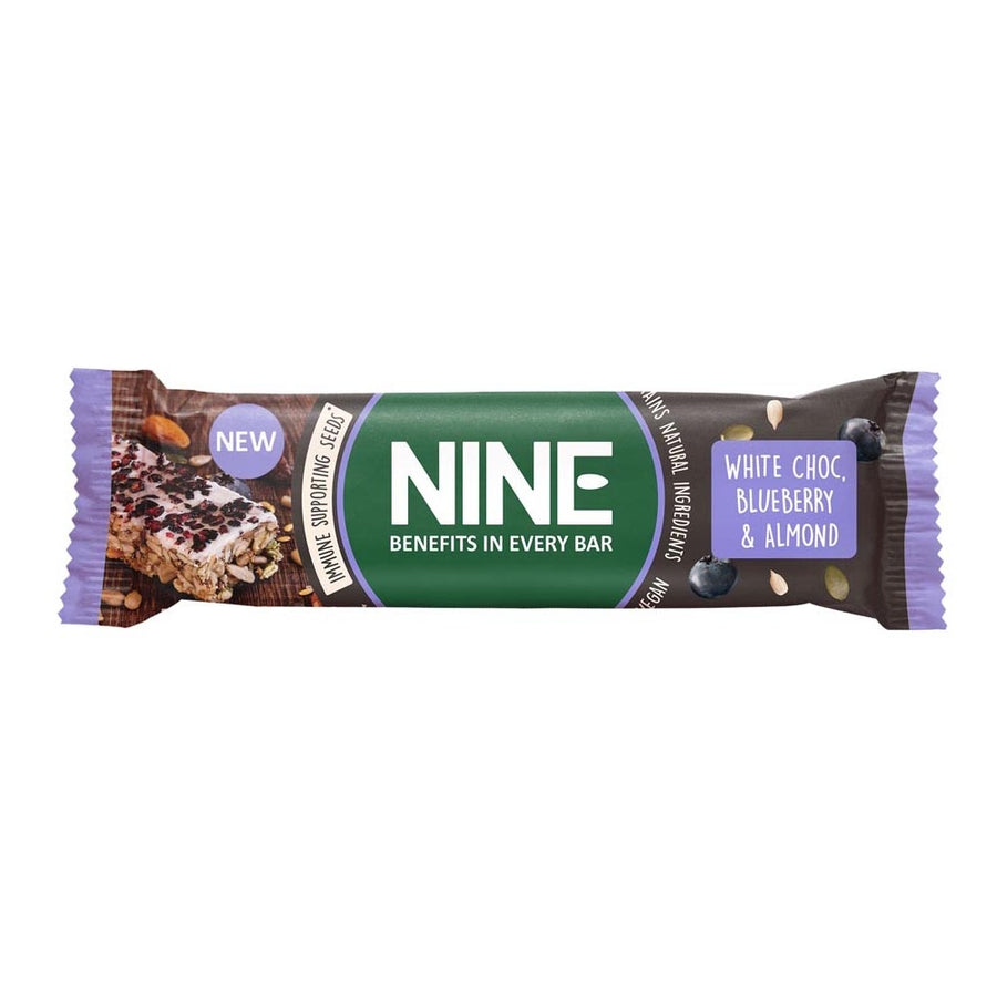 NINE White Chocolate Blueberry & Almond Bar 40g - Case of 20