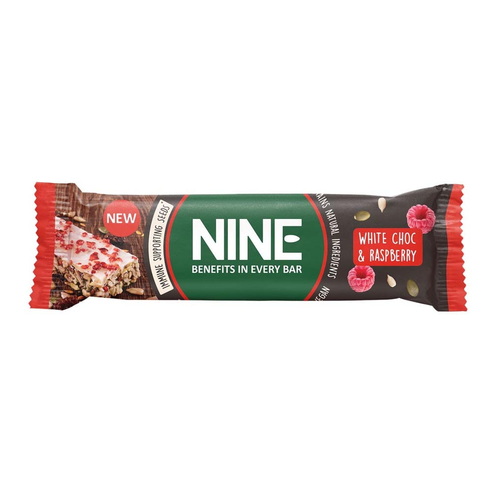 NINE White Chocolate & Raspberry Bar 40g - Case of 20
