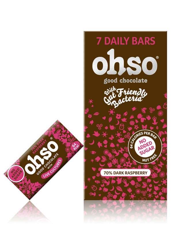 Ohso Dark 70% No Added Sugar Raspberry Probiotic Chocolate - 7 Bars