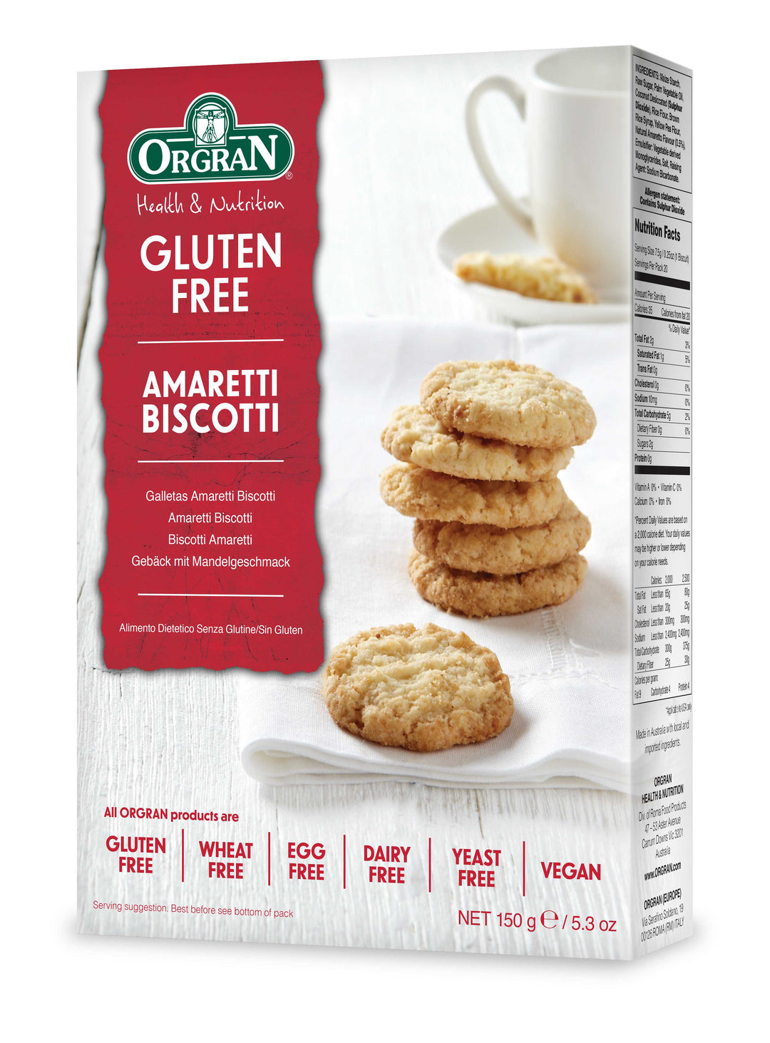 Orgran Gluten Free Amaretti Biscotti Biscuits 150g